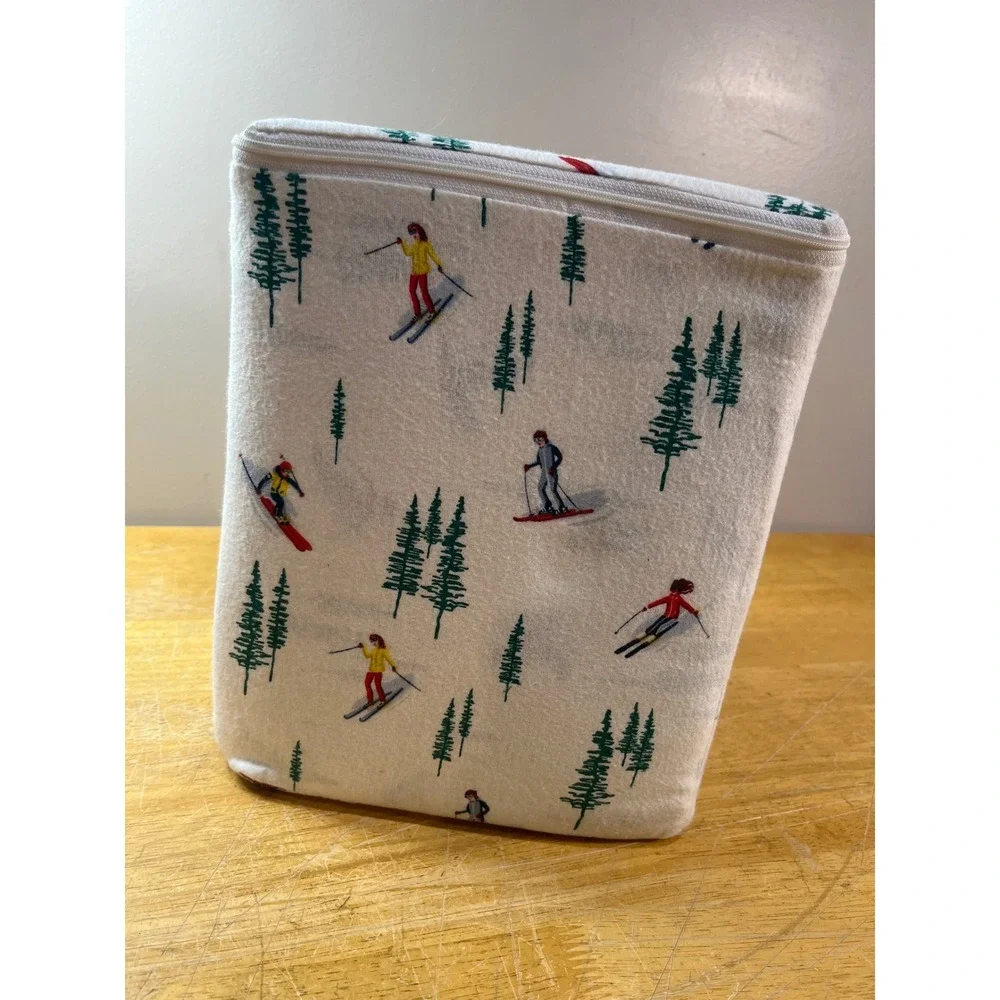 Mainstays Full Flannel Sheet Set Skiers Evergreen Trees White Cotton 4pc New